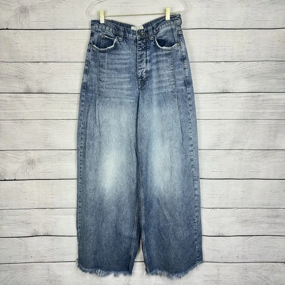 Free People Old West Slouchy Jeans Wide Leg Blue Denim Hi Rise We The Free Sz 27 - Picture 2 of 10